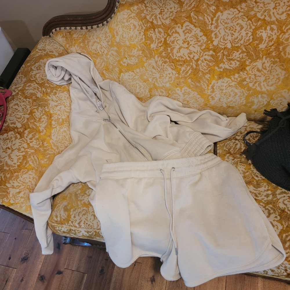 Cream Hoodie and Shorts Set